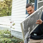 Exterior window cleaning with professional equipment